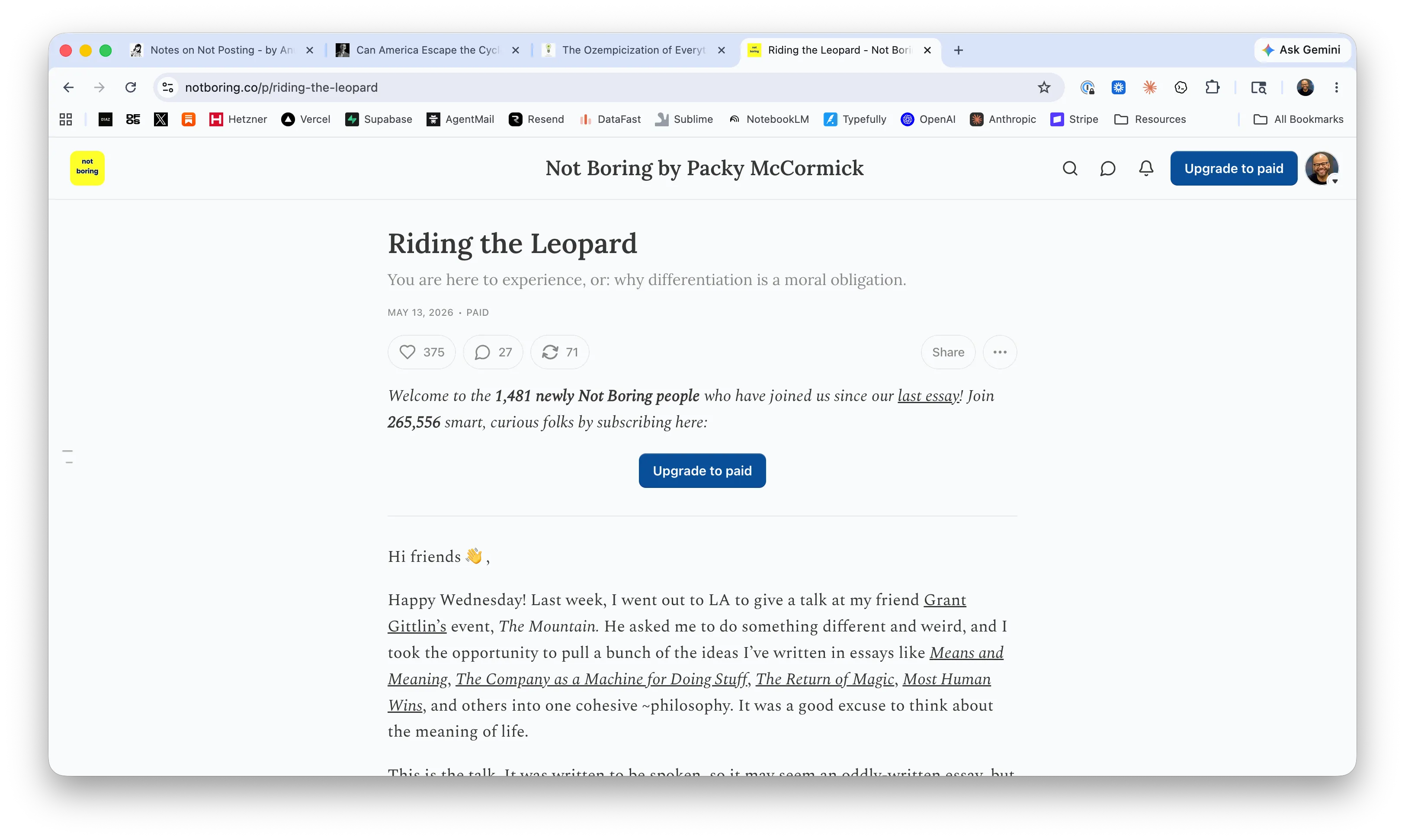 Substack screenshot of Not Boring